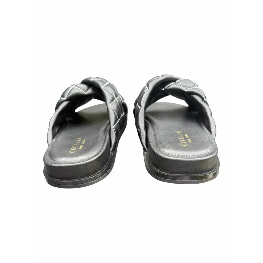 Cecelia New York Ellie Quilted Braided Leather Slide Sandals Black  5.5 NIB